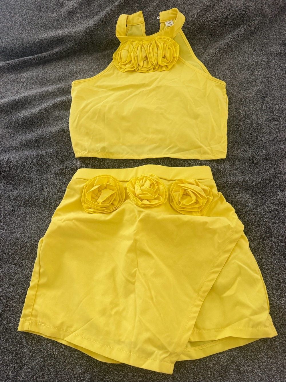Yellow Two-Piece Floral Accent Crop Top & Skort Set
